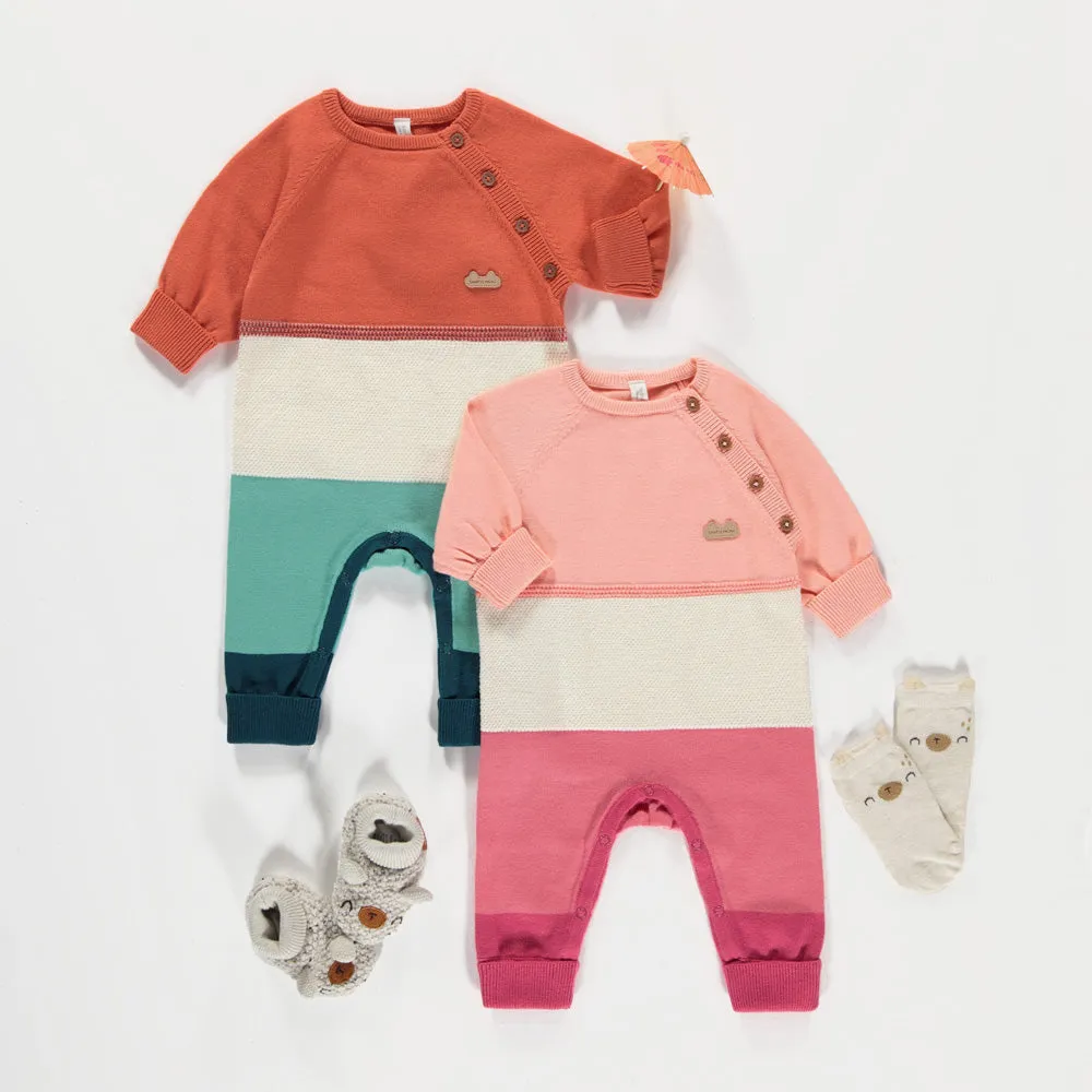 Une pièce rose et crème en maille, naissance || Pink and cream knit one-piece, newborn