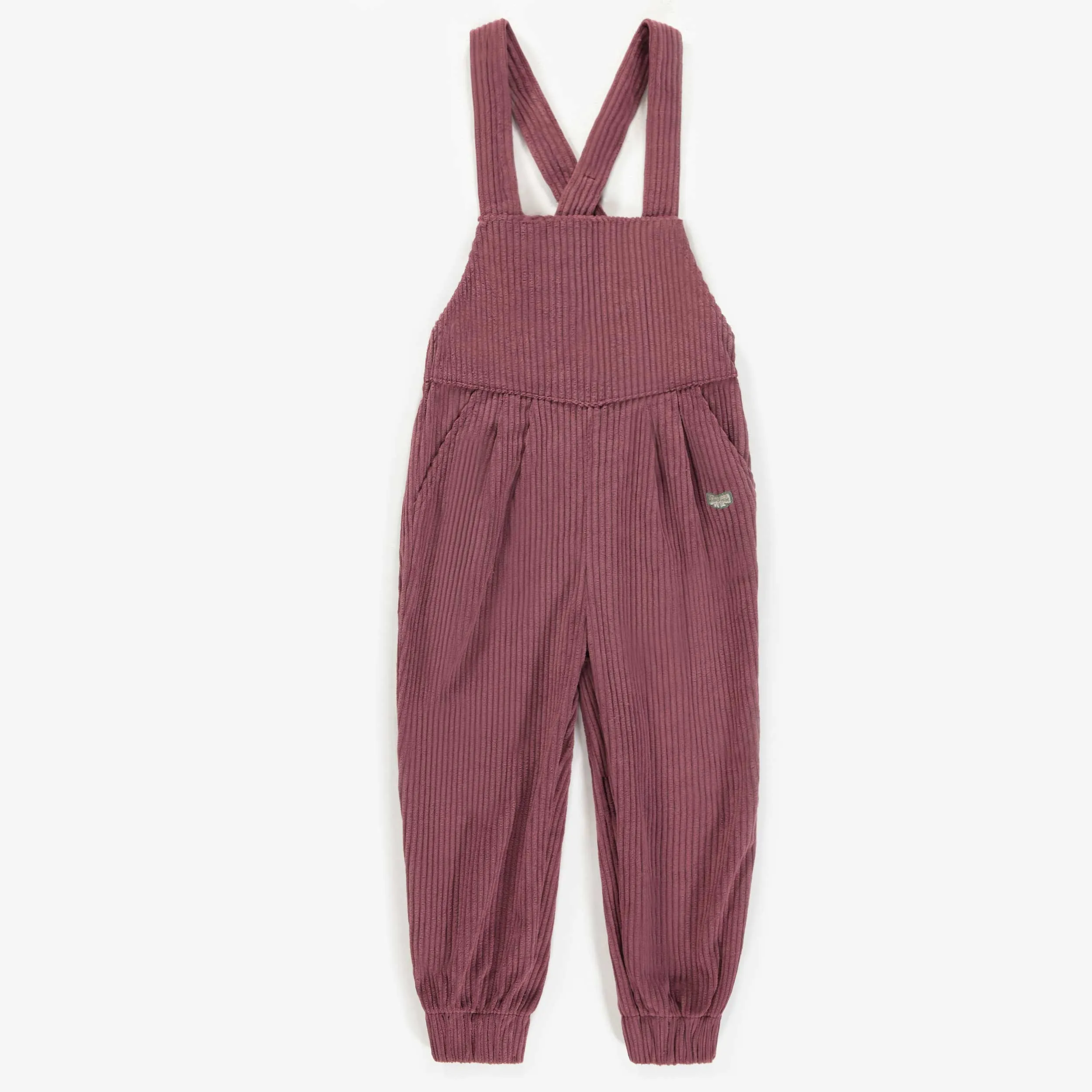Une-pièce rose foncé en velours côtelé, enfant || Dark pink one-piece in ribbed velvet, child