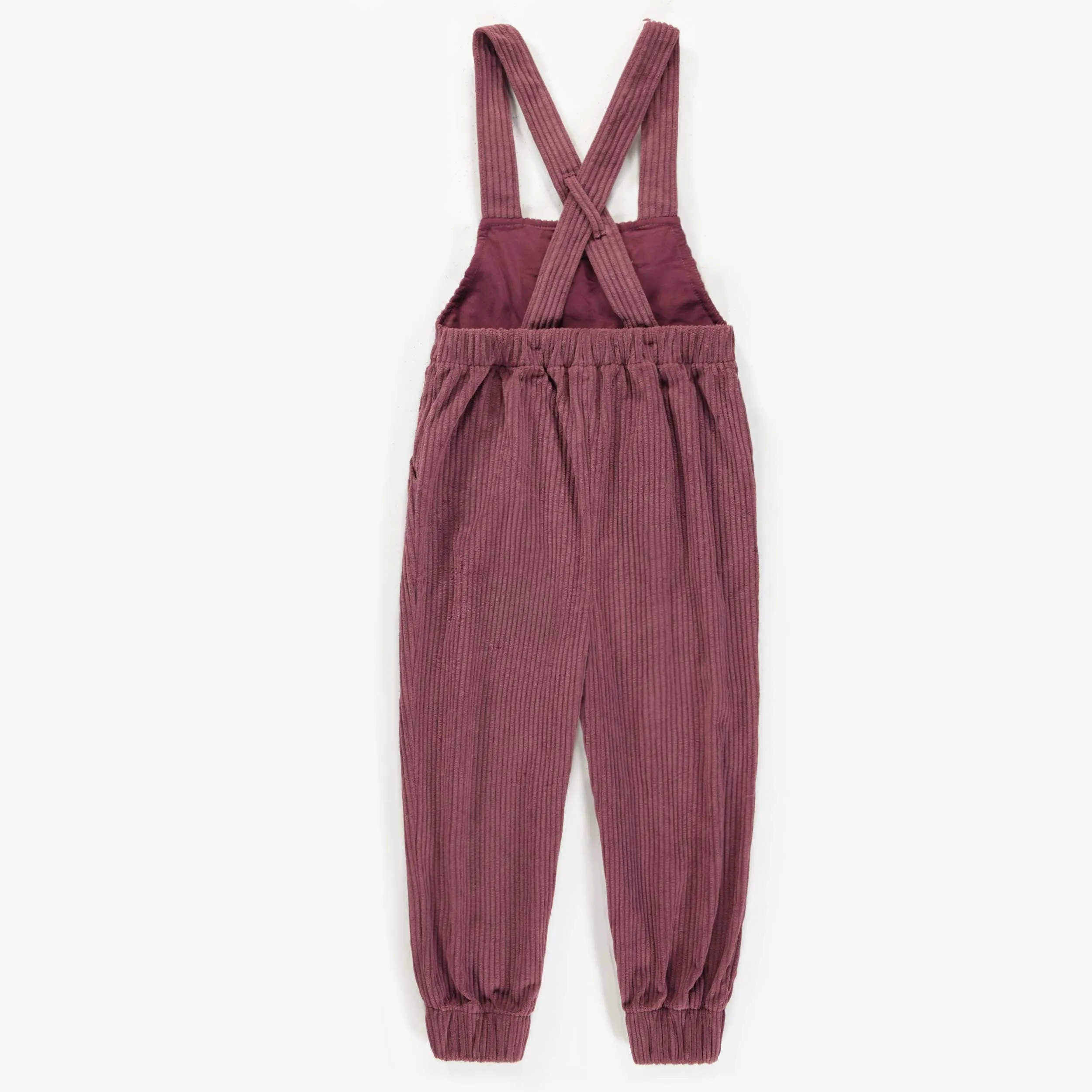 Une-pièce rose foncé en velours côtelé, enfant || Dark pink one-piece in ribbed velvet, child