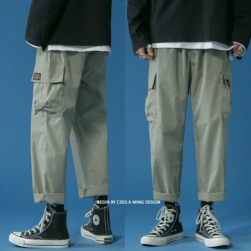 Unisex Overalls Cotton Multi-Pocket Overalls Straight Leg Trousers Casual Pants