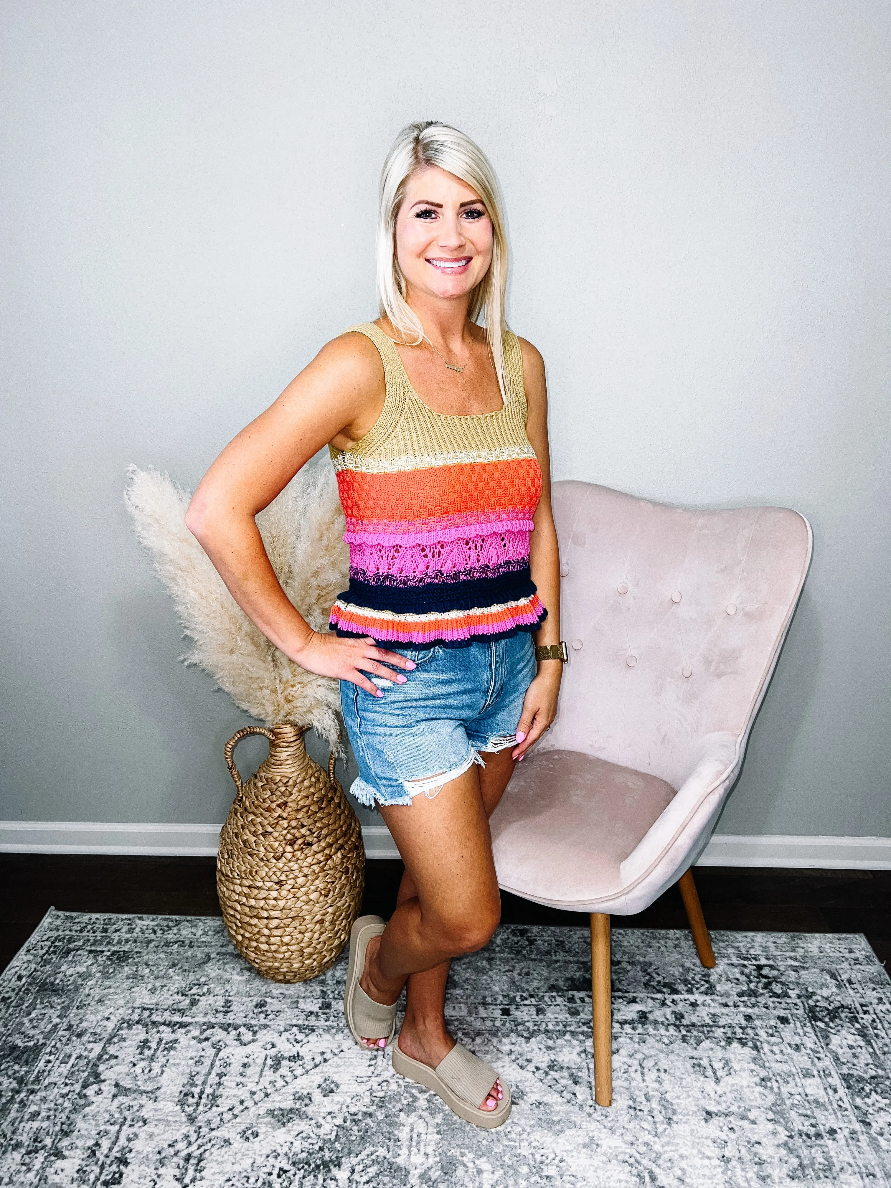 Vale- Colorful Crochet Knit Tank