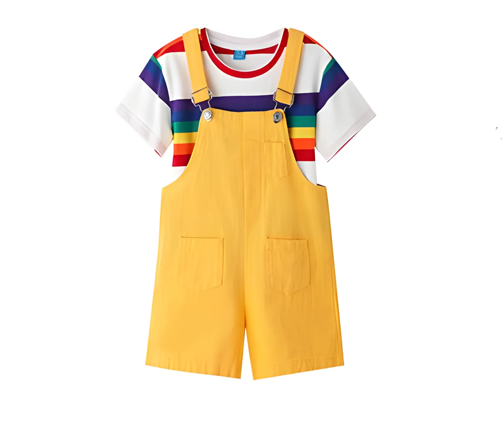 Vibrant Rainbow Family Matching Outfits  Striped T-Shirts and Yellow Overalls Set for Family Outings