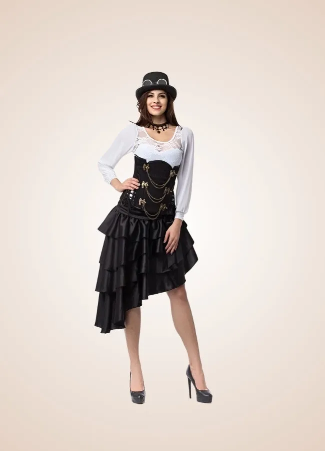 Victorian Ruffled Steampunk Midi Skirt