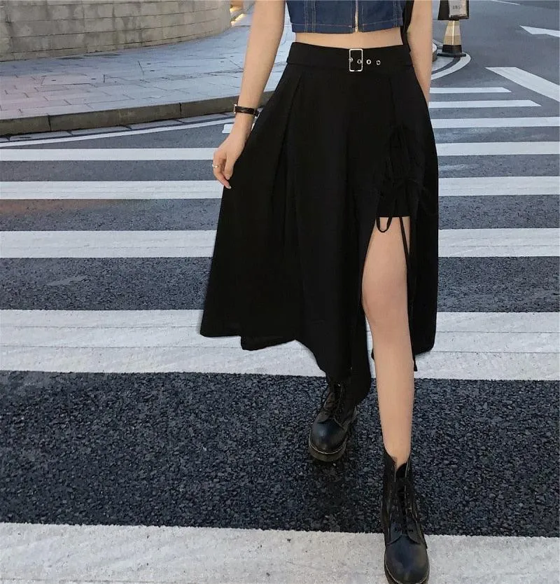 Vintage Dark Gothic High Split Mid-Calf Skirt