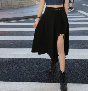 Vintage Dark Gothic High Split Mid-Calf Skirt