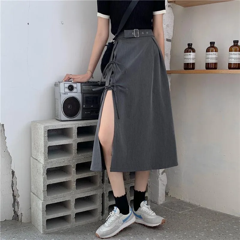 Vintage Dark Gothic High Split Mid-Calf Skirt