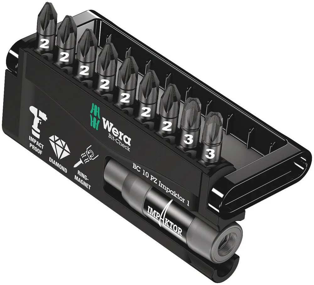 Wera 05057684001 Bit-Check 10 PZ Impaktor 1, 10 pieces