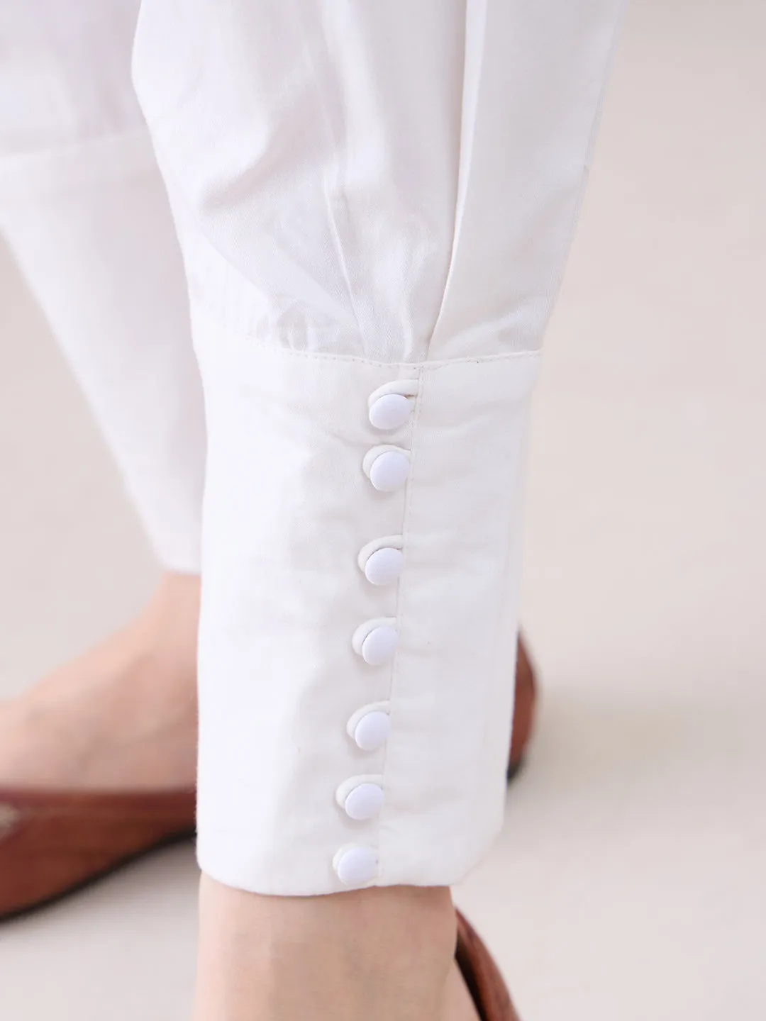 White Lace Detailing Dobby Kurta With Button Detailing Pant