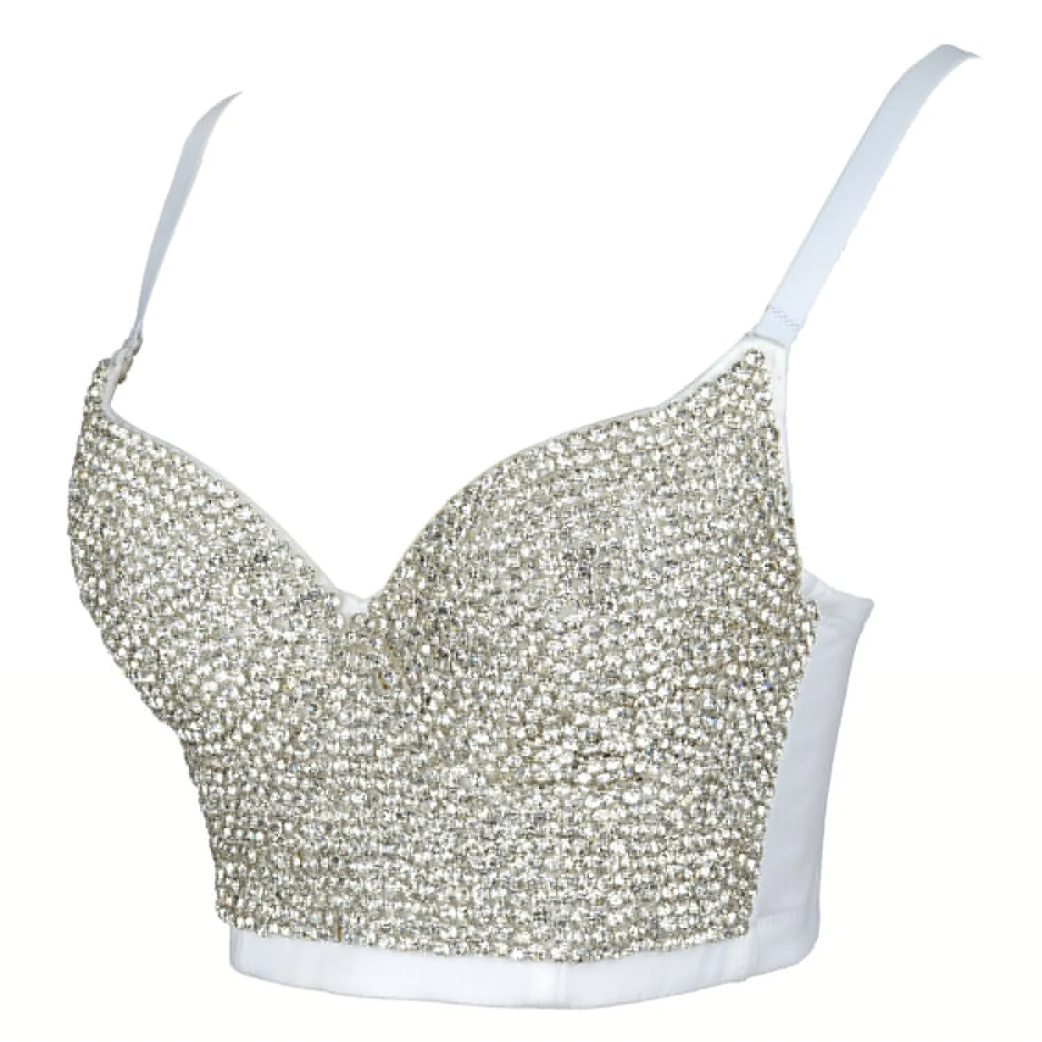 White Women's Rhinestone Diamond Bustier Crop Top Bra