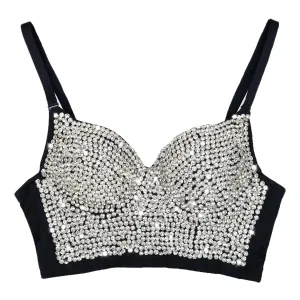 White Women's Rhinestone Diamond Bustier Crop Top Bra