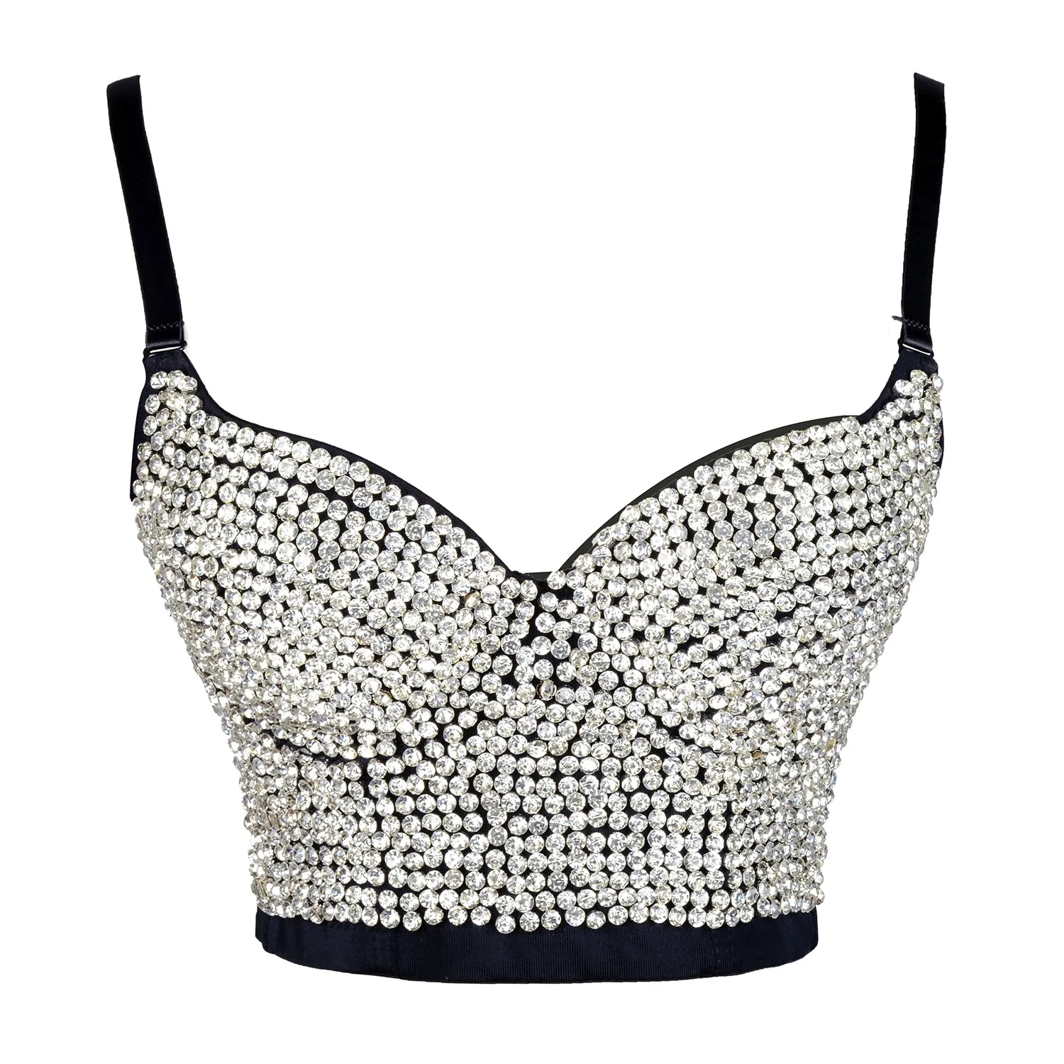 White Women's Rhinestone Diamond Bustier Crop Top Bra