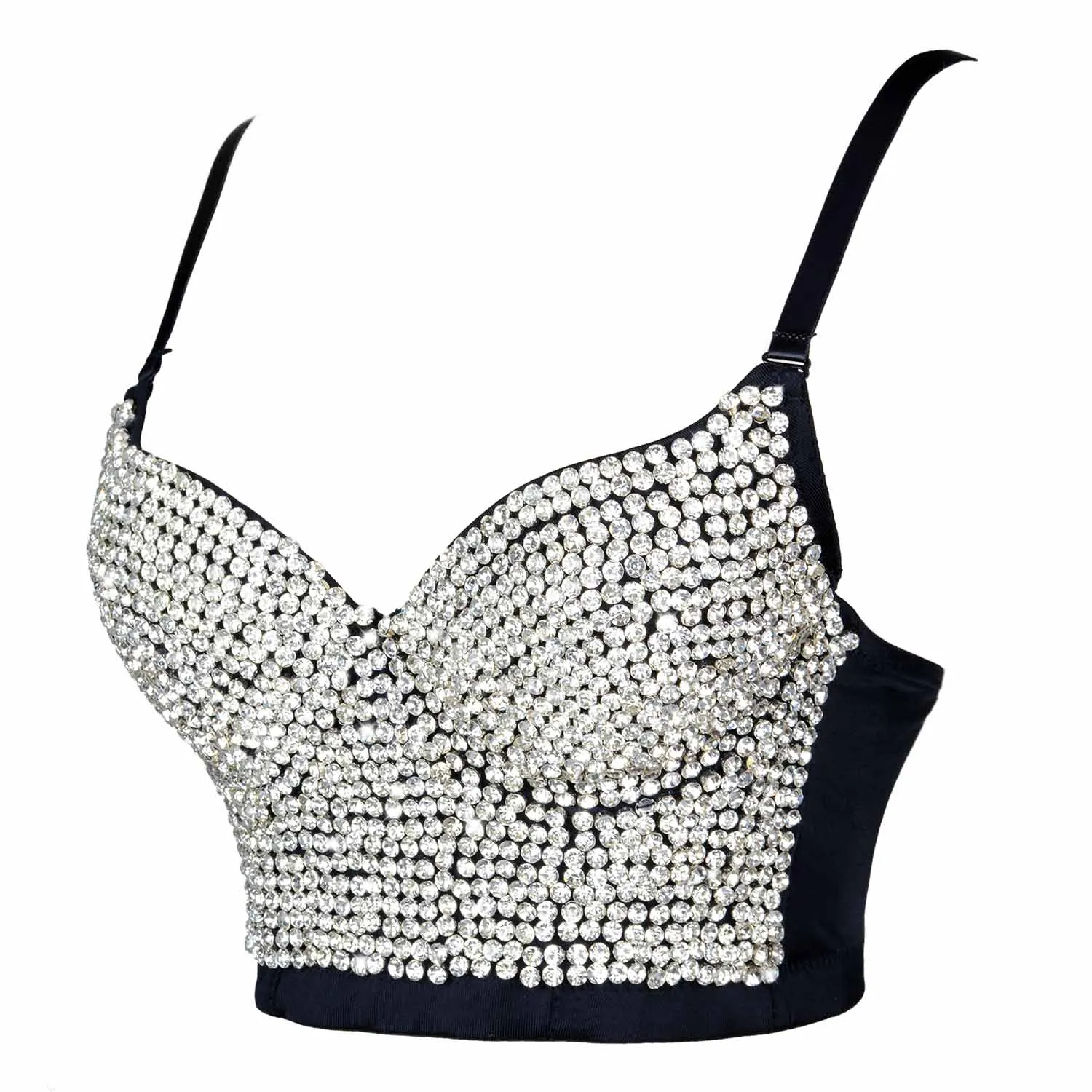 White Women's Rhinestone Diamond Bustier Crop Top Bra
