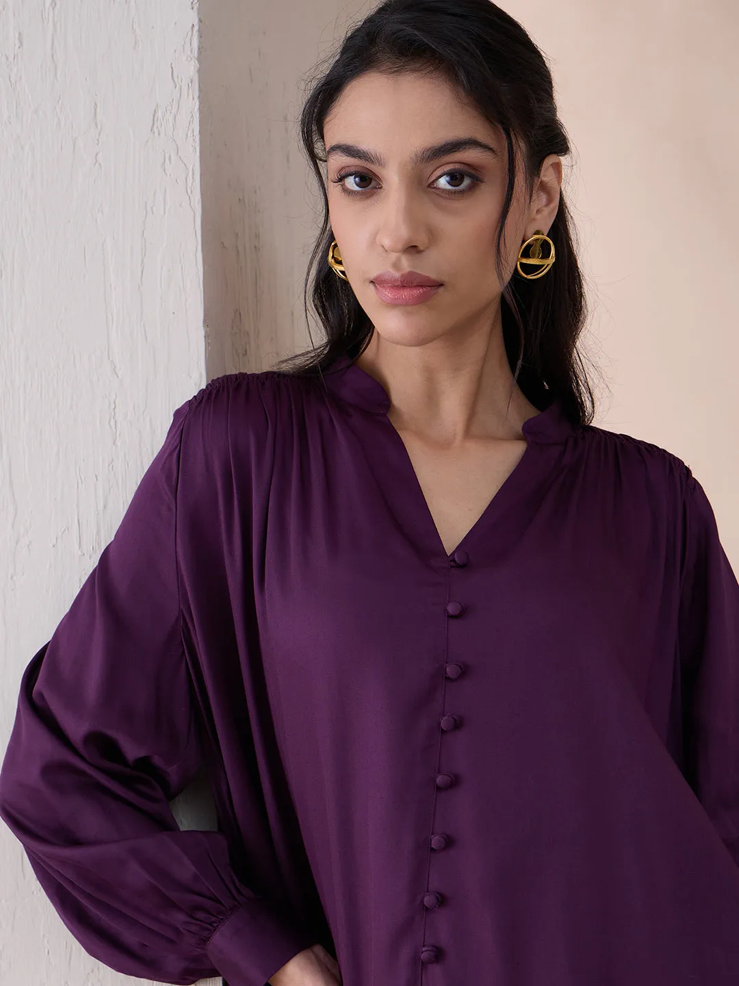 Wine High Low Tunic With Straight Pant