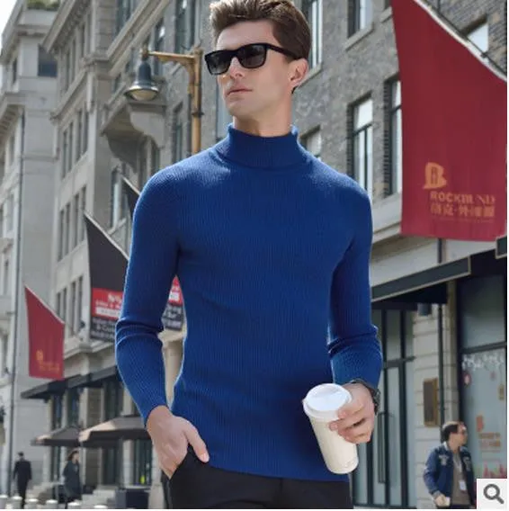 Winter turtleneck sweater male thickening slim sweater pure wool sweater basic polo-necked collar shirt