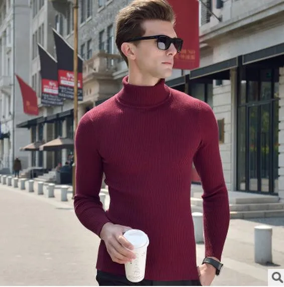 Winter turtleneck sweater male thickening slim sweater pure wool sweater basic polo-necked collar shirt