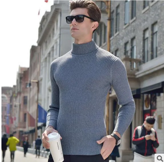 Winter turtleneck sweater male thickening slim sweater pure wool sweater basic polo-necked collar shirt