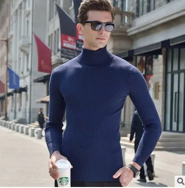 Winter turtleneck sweater male thickening slim sweater pure wool sweater basic polo-necked collar shirt