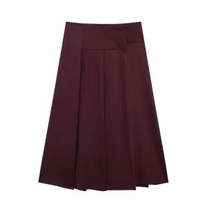 Women French Wide Pleated Midi Skirt