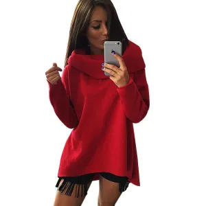 Women Hoodies Scarf Collar Long Sleeve Fashion Casual Style Sweatshirts