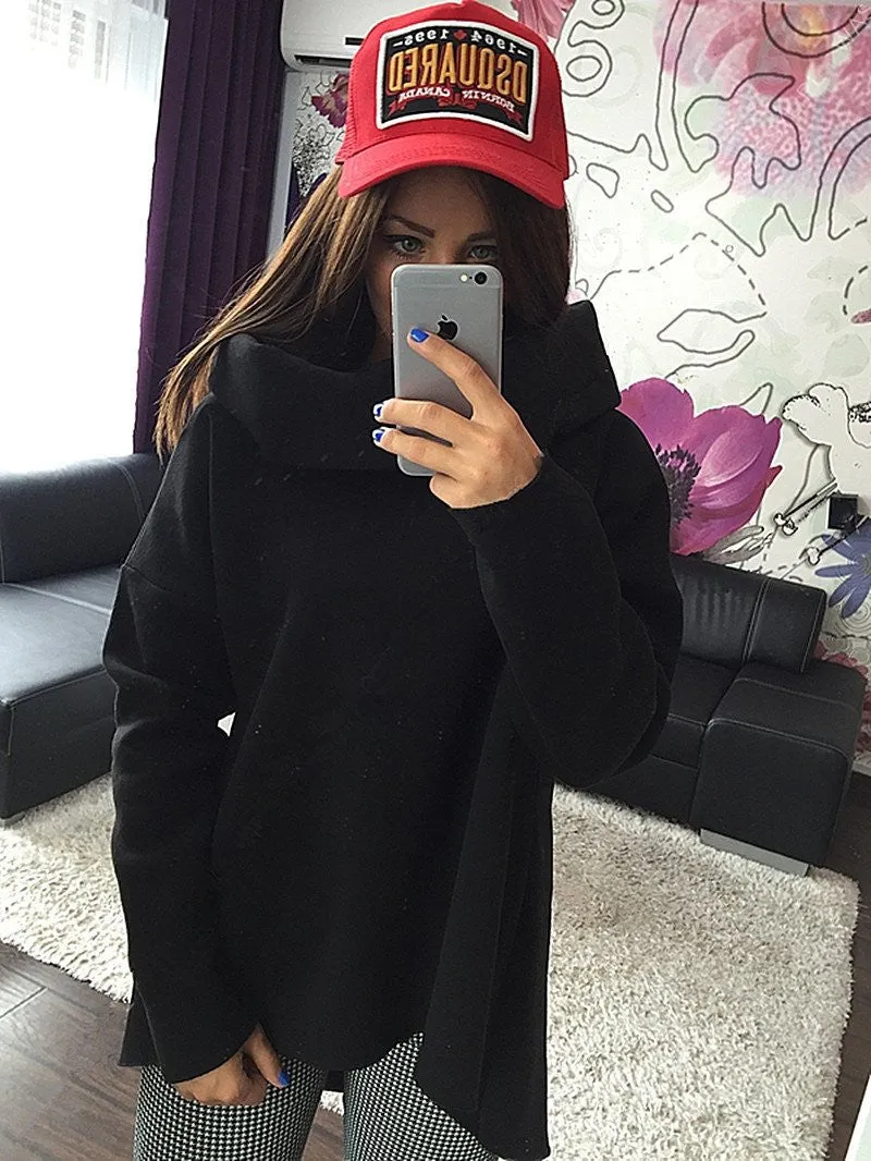 Women Hoodies Scarf Collar Long Sleeve Fashion Casual Style Sweatshirts