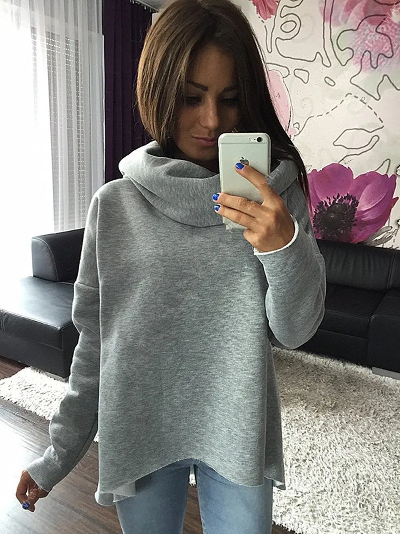 Women Hoodies Scarf Collar Long Sleeve Fashion Casual Style Sweatshirts