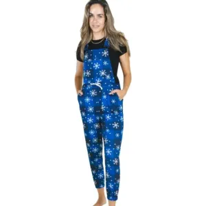 Women Overall Pajamas XS Warm Soft Knit Après Ski Snowflake Blue White NWT