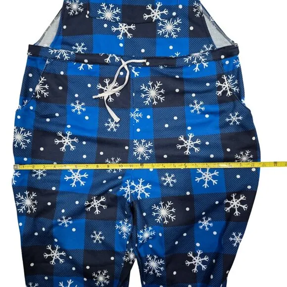 Women Overall Pajamas XS Warm Soft Knit Après Ski Snowflake Blue White NWT