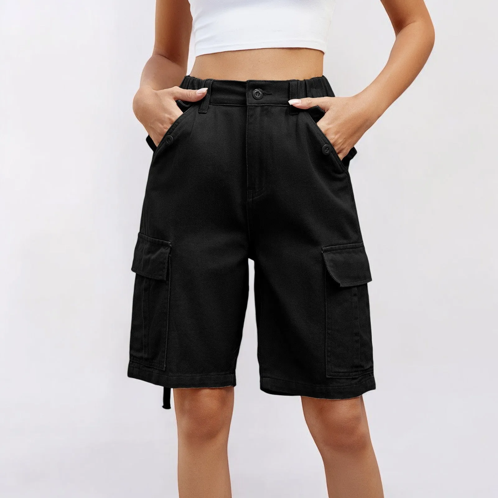 Women Washed Overalls Fifth Casual Shorts