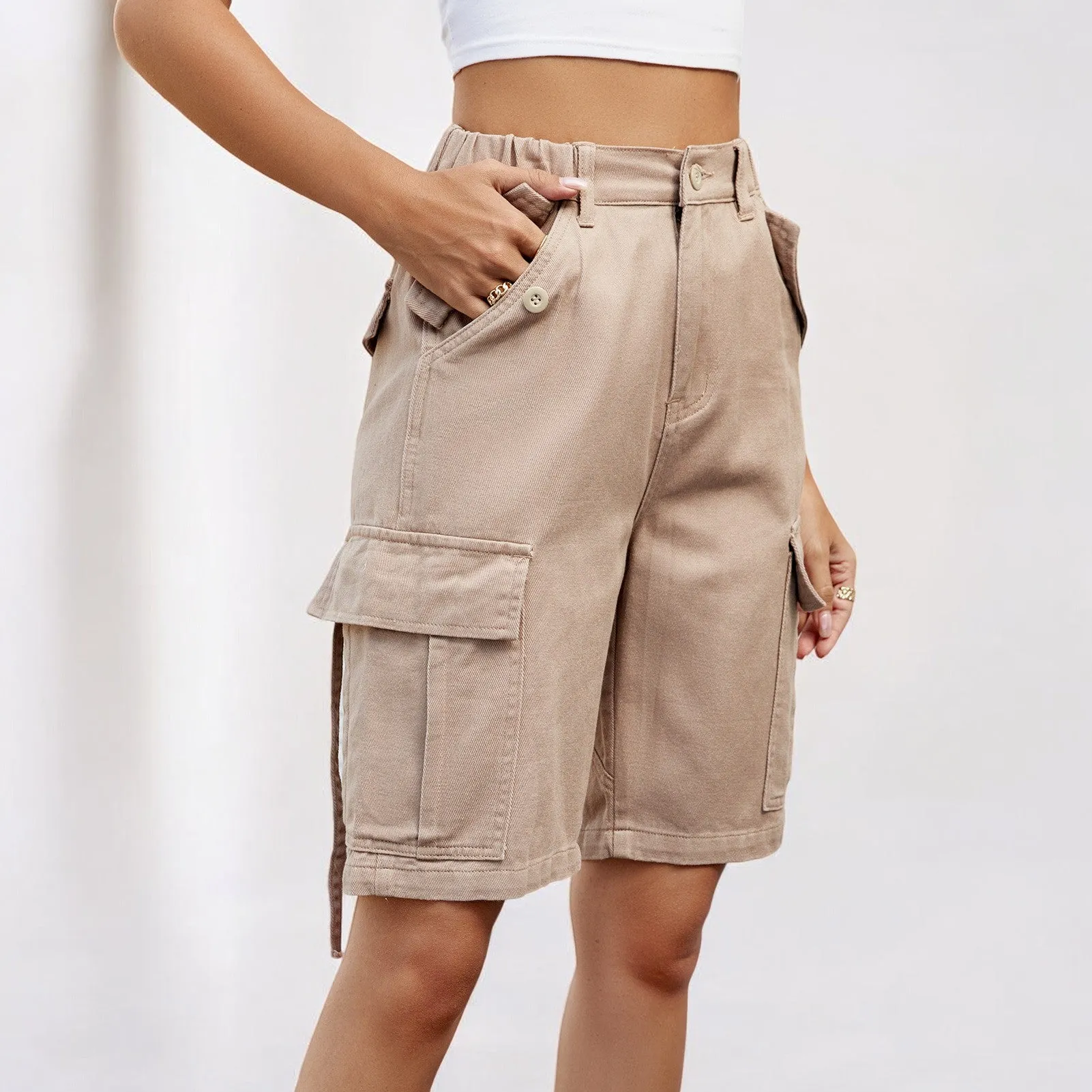 Women Washed Overalls Fifth Casual Shorts