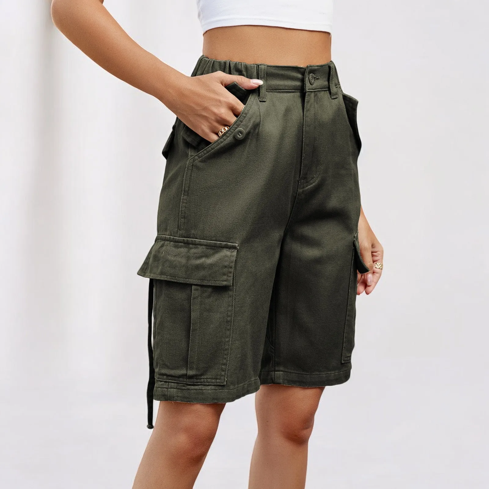Women Washed Overalls Fifth Casual Shorts