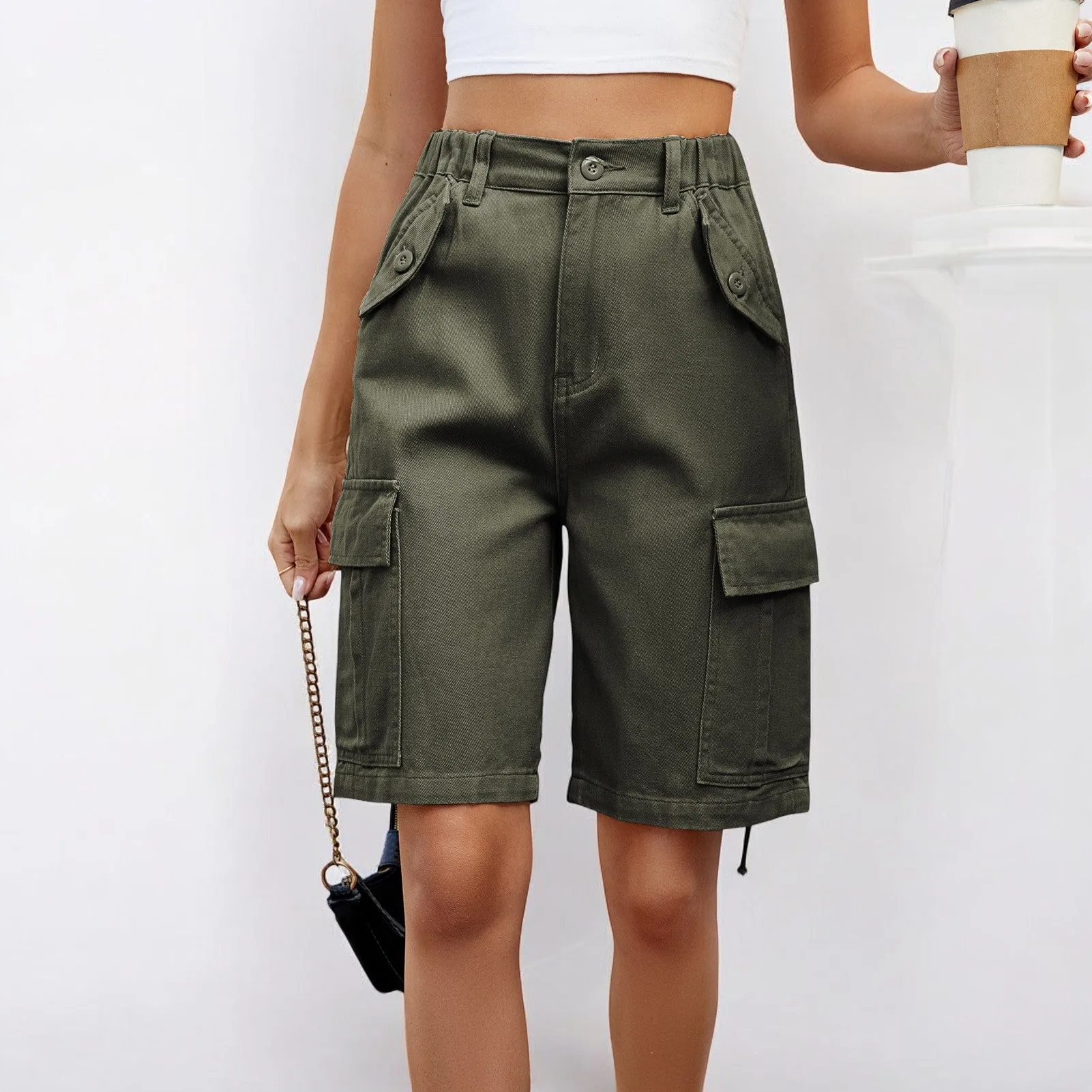 Women Washed Overalls Fifth Casual Shorts