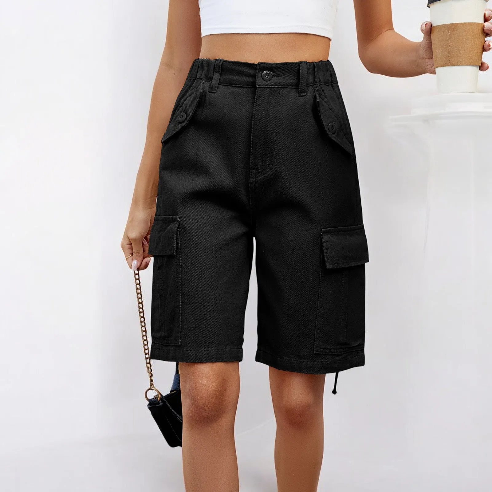 Women Washed Overalls Fifth Casual Shorts