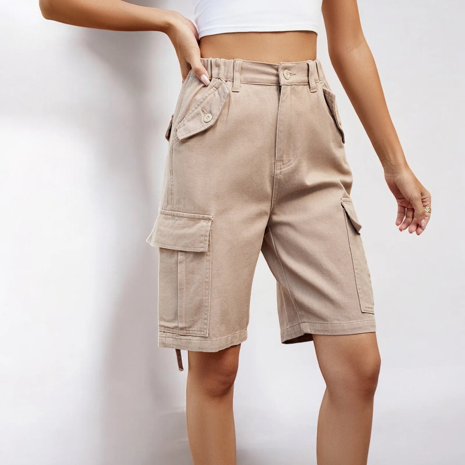 Women Washed Overalls Fifth Casual Shorts