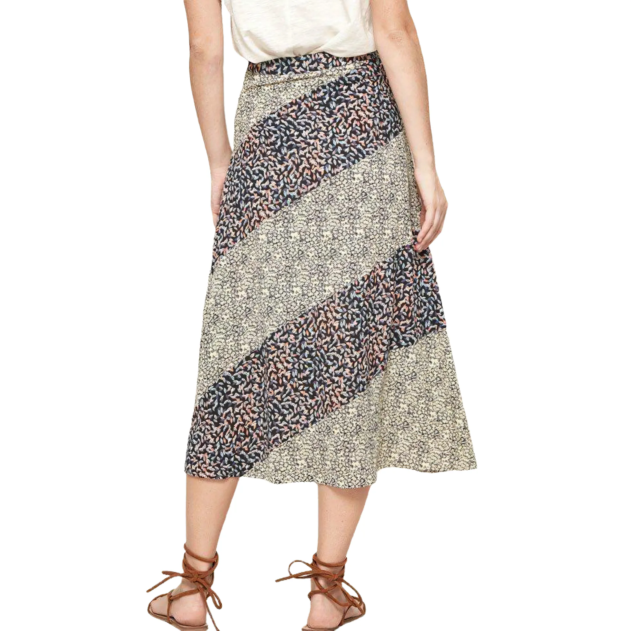 Women's Blossom Patchwork Midi Skirt - Color block Floral