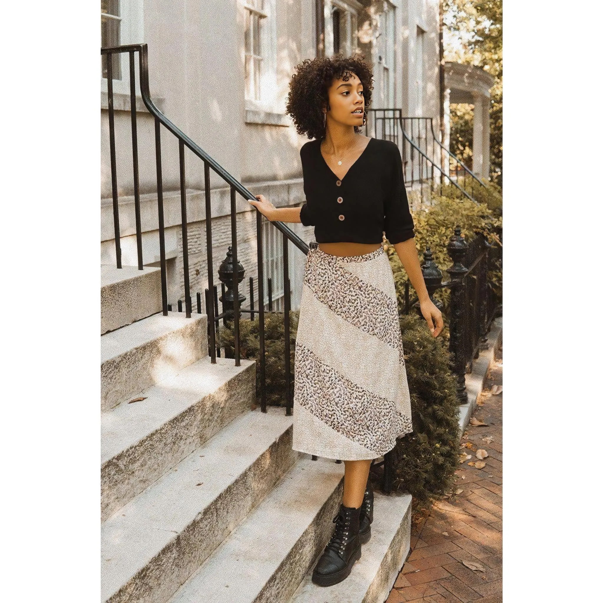 Women's Blossom Patchwork Midi Skirt - Color block Floral
