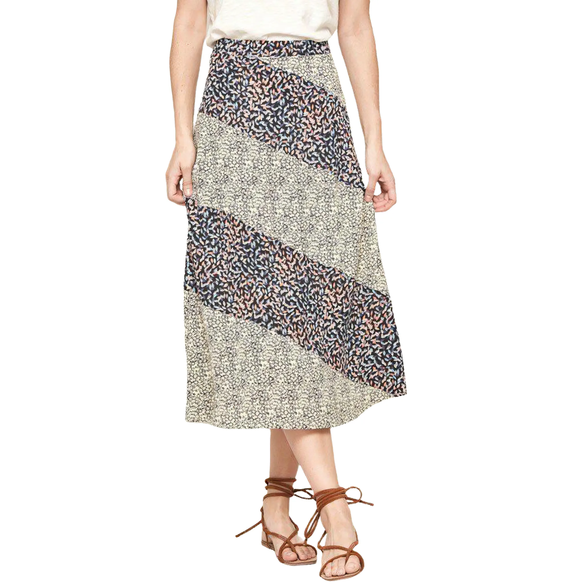 Women's Blossom Patchwork Midi Skirt - Color block Floral