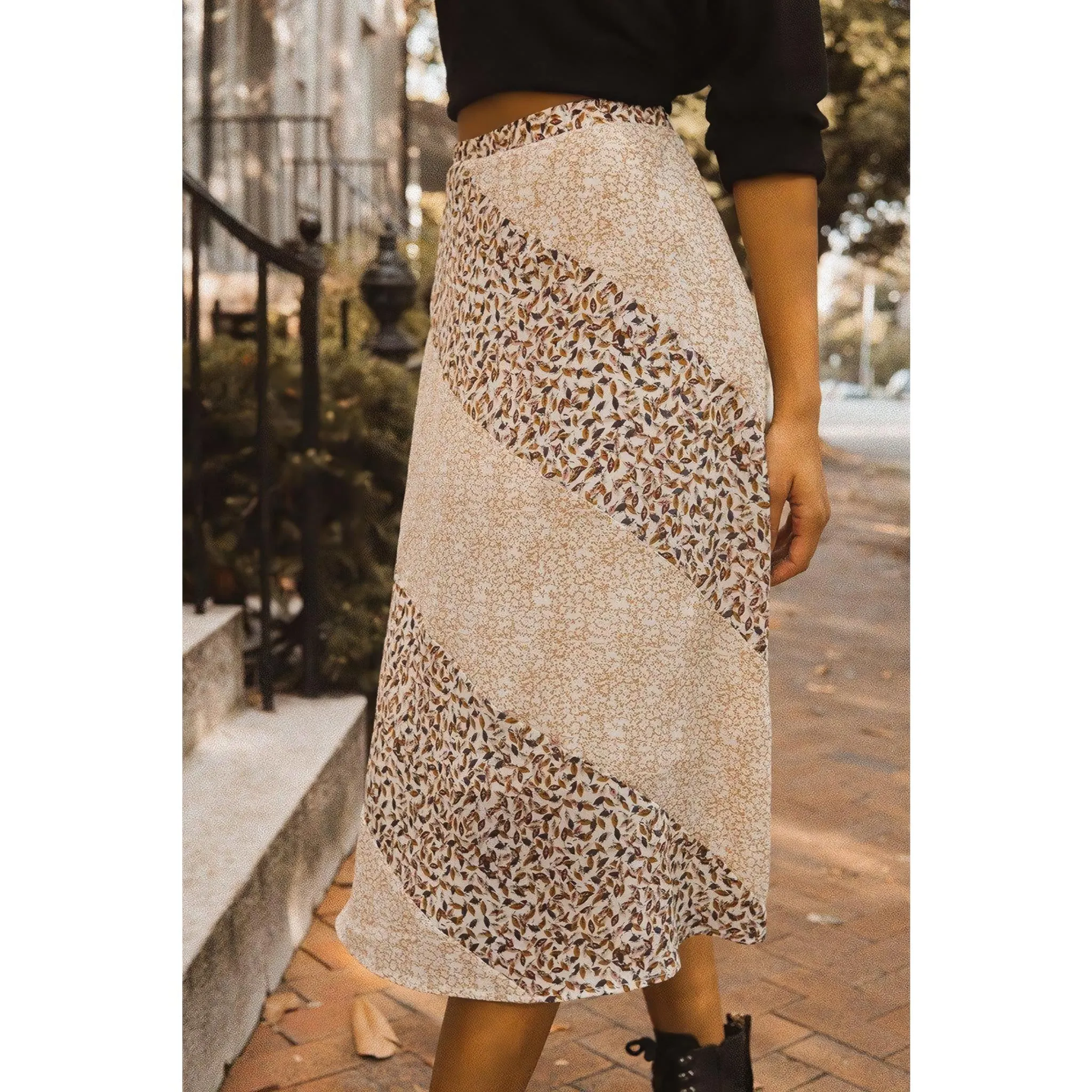 Women's Blossom Patchwork Midi Skirt - Color block Floral