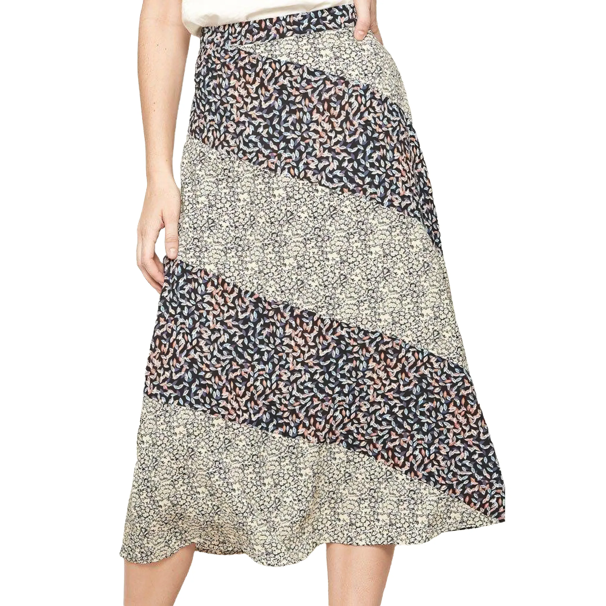 Women's Blossom Patchwork Midi Skirt - Color block Floral