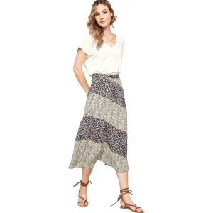 Women's Blossom Patchwork Midi Skirt - Color block Floral