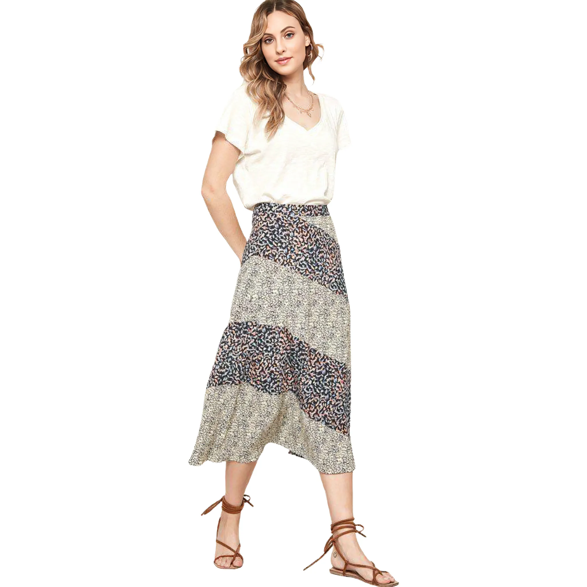 Women's Blossom Patchwork Midi Skirt - Color block Floral