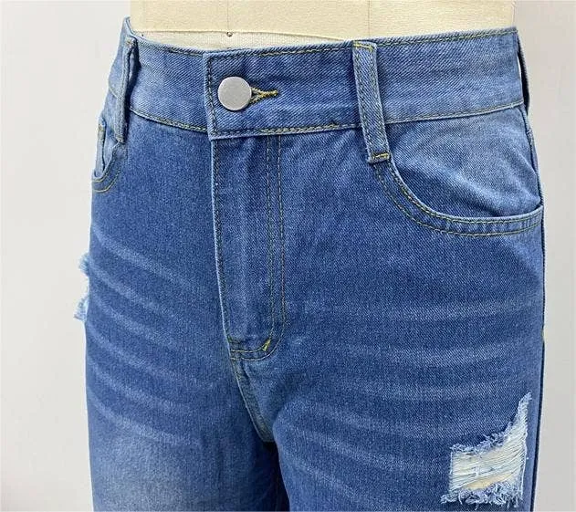 Women's jeans long ripped comfortable wide-leg pants