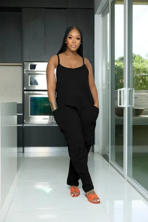 Womens Jumpsuits Casual Summer Rompers Sling Sleeveless Loose Baggy Overalls Jumpers With Pockets 2025 Black XXL