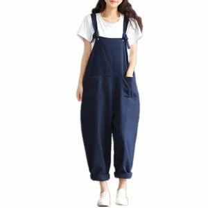 women's Jumpsuits Vintage Rompers Plus Size Salopette Bib Short Brushed Casual elegant Cotton Linen Pants Overalls