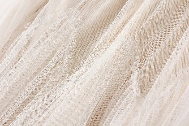Women's Mid-length A-line Skirt Mesh Irregular Pleated Skirt