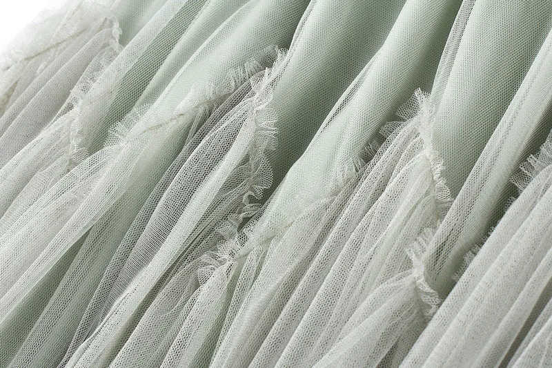 Women's Mid-length A-line Skirt Mesh Irregular Pleated Skirt