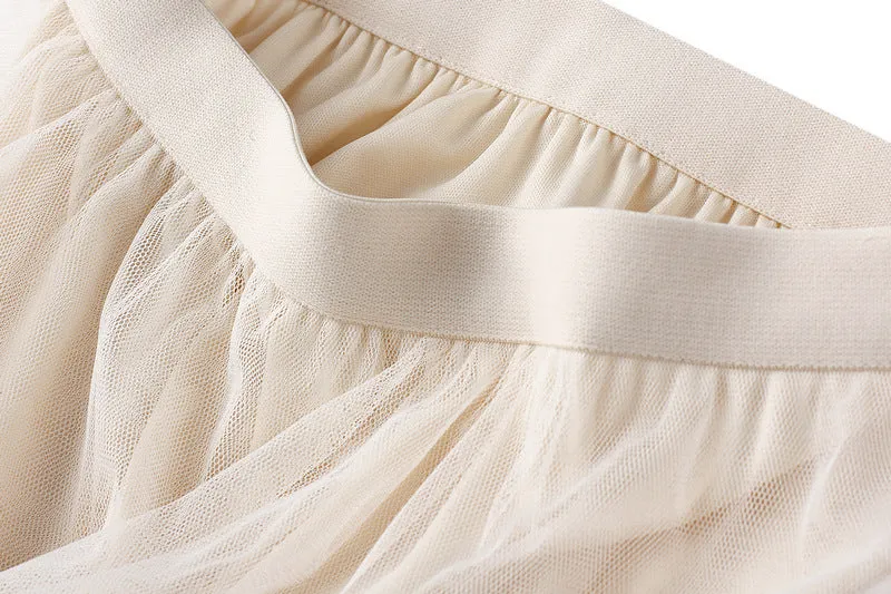 Women's Mid-length A-line Skirt Mesh Irregular Pleated Skirt