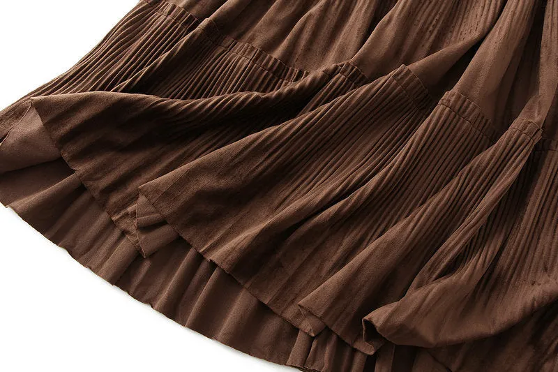 Women's Mid Length Pleated Skirt Gold Velvet Skirt