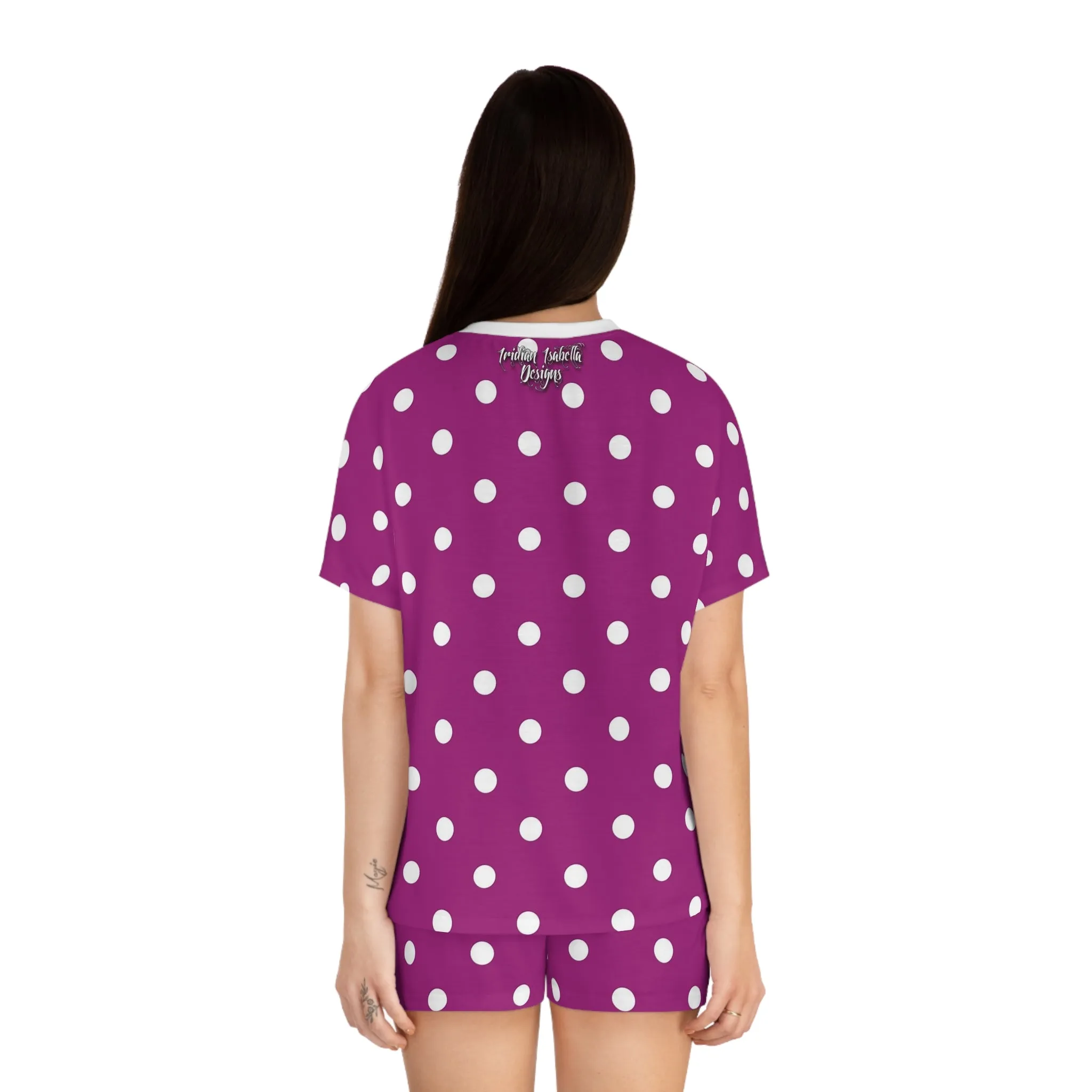Women's Purple & White Poka Dot Love Graphic Short Pajama Set