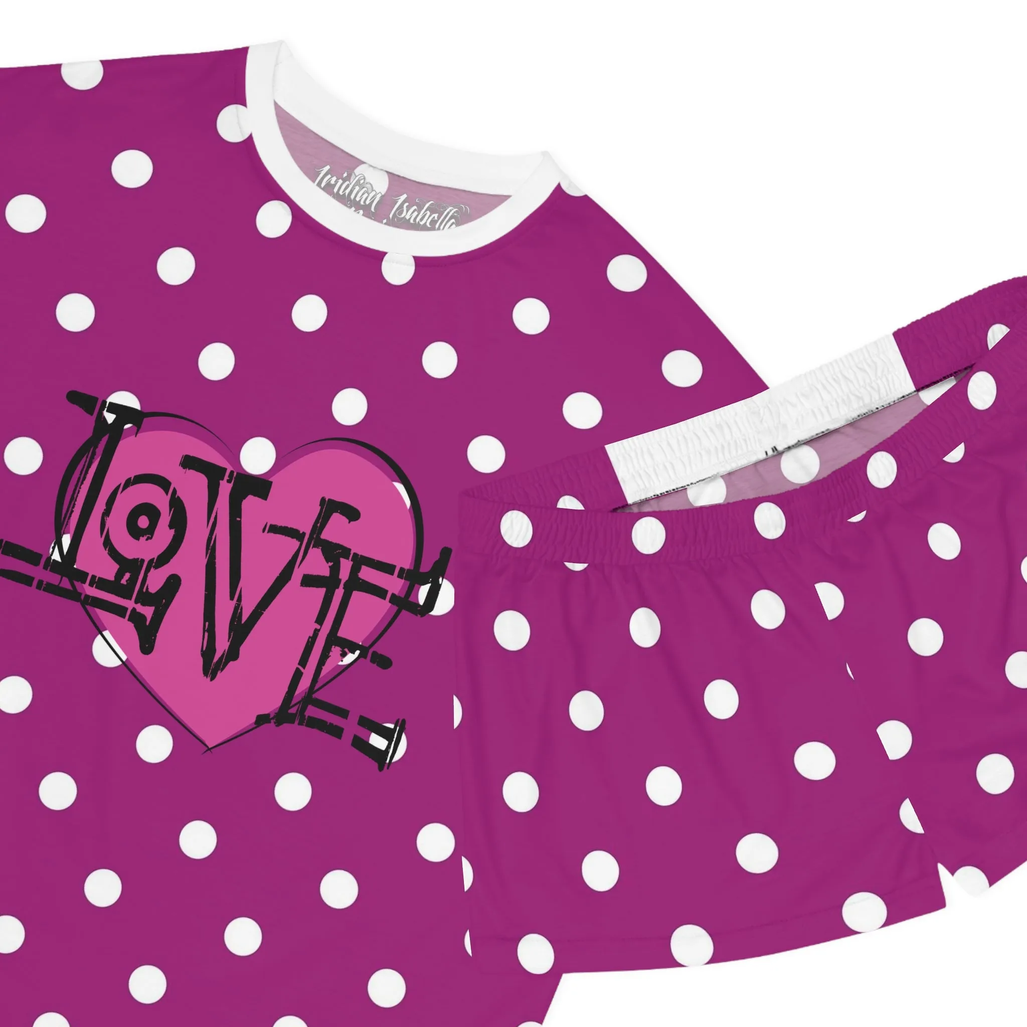 Women's Purple & White Poka Dot Love Graphic Short Pajama Set