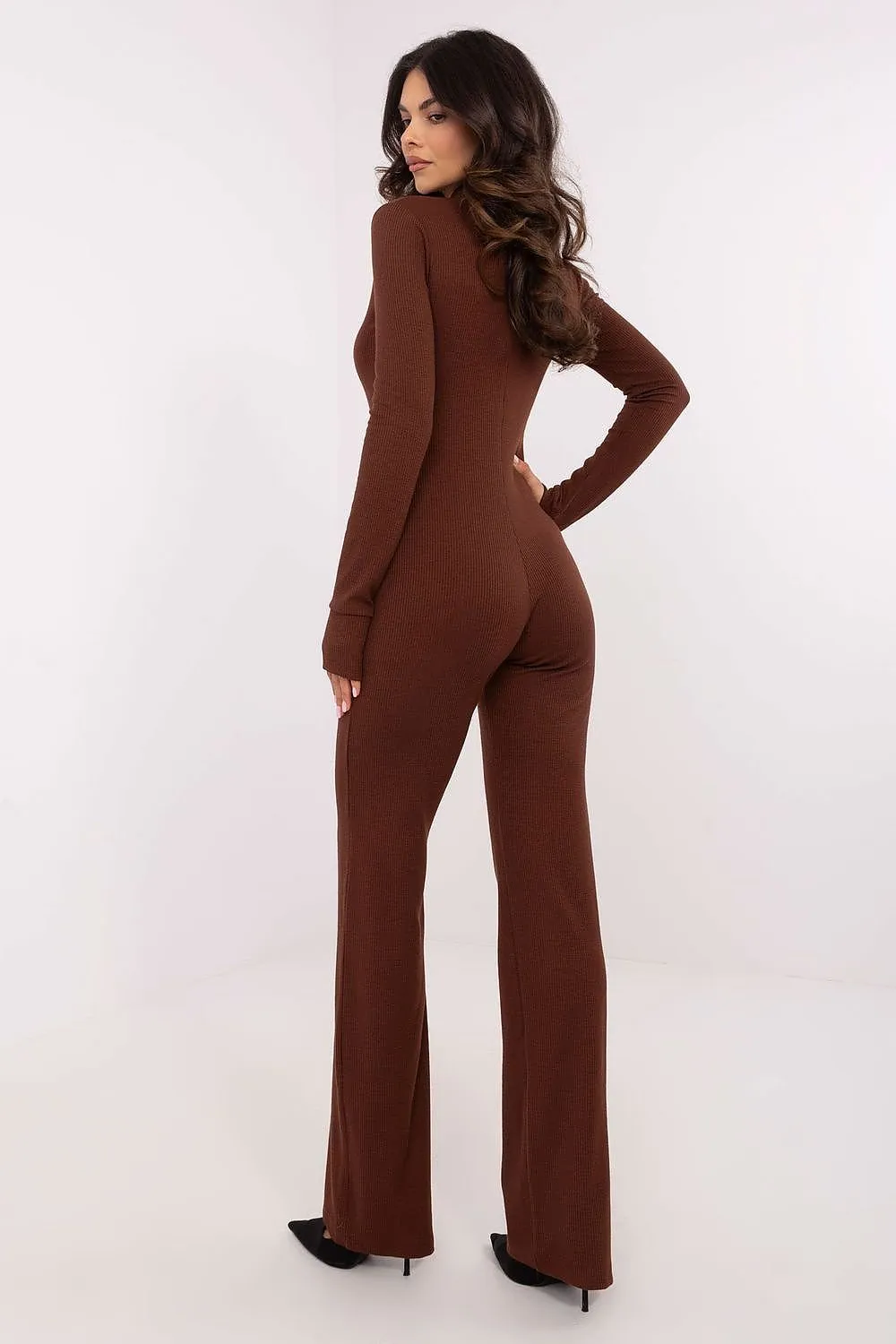 Women's ribbed fabric long sleeves jumpsuit